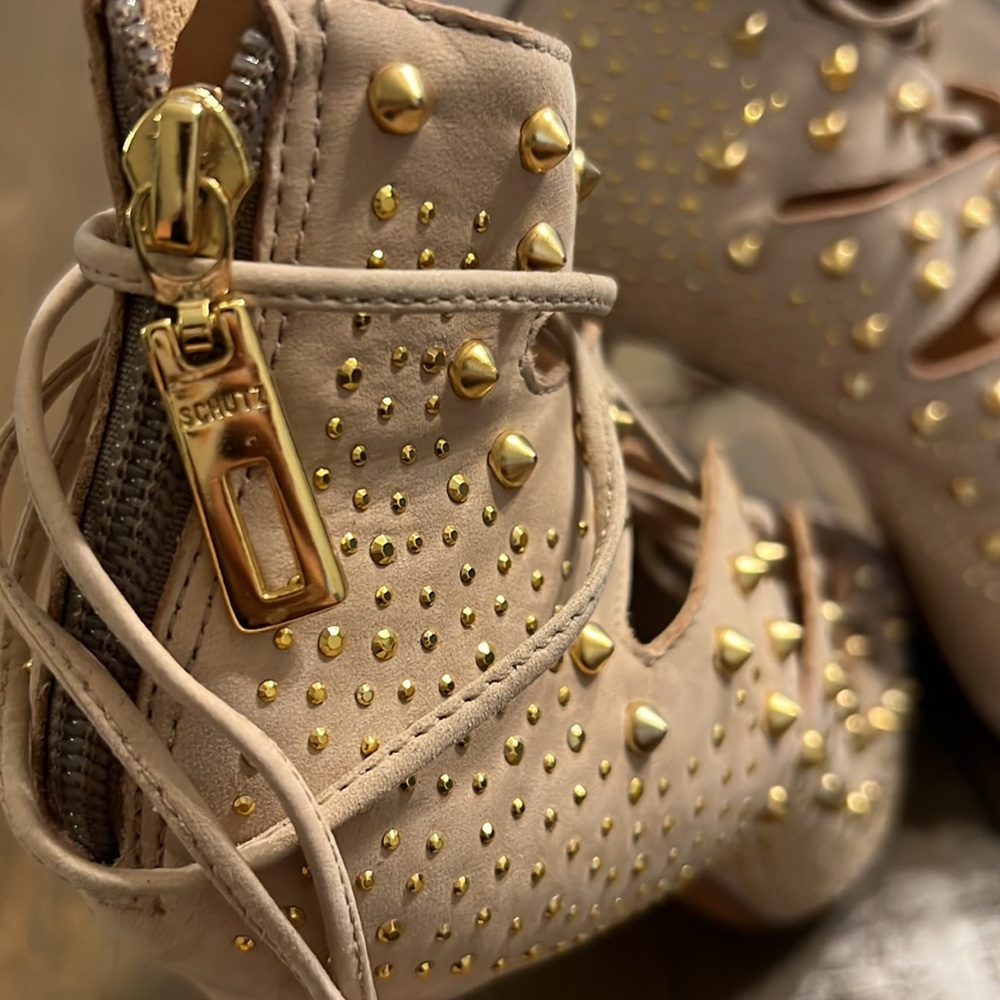 Schutz “Arieli” Lace Up Studded Pumps Size 10B - Picture 3 of 9